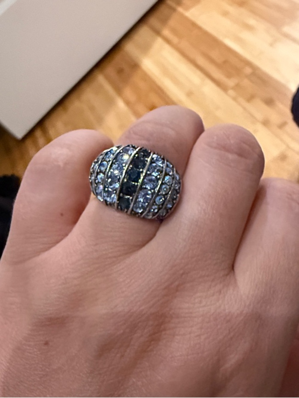 Adjustable Blue Crystal Dome Ring - Accessories